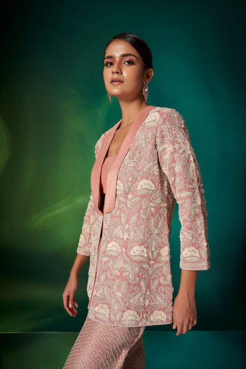 Coral Lapel Jacket Set
