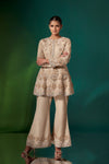 Beige Applique Peplum Set